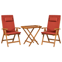 Set da bistrot da giardino Tavolo in legno di acacia 2 sedie con cuscini rosso pieghevole resistente ai raggi UV