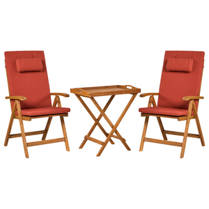 Set da bistrot da giardino Tavolo in legno di acacia 2 sedie con cuscini rosso pieghevole resistente ai raggi UV