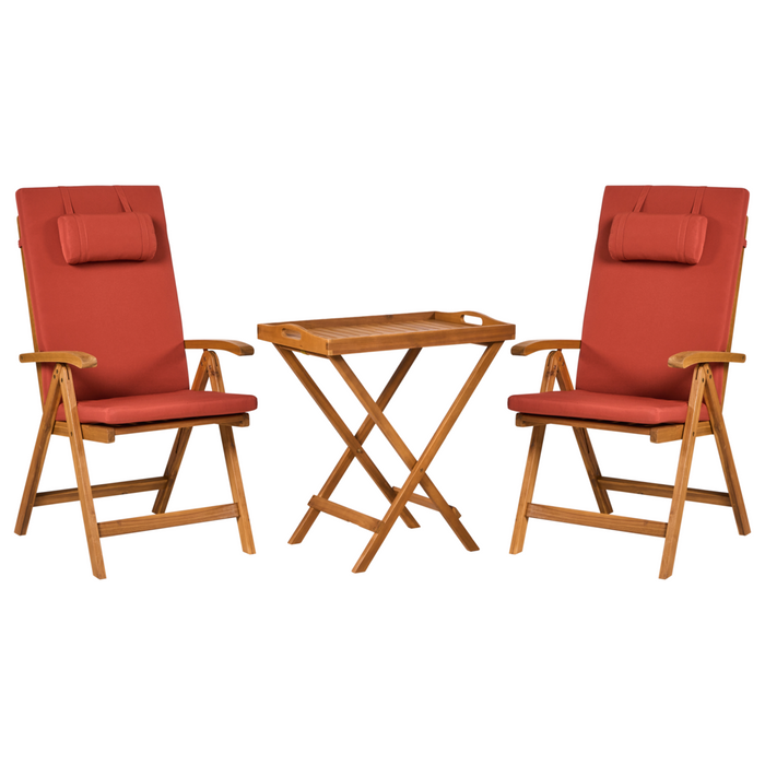 Set da bistrot da giardino Tavolo in legno di acacia 2 sedie con cuscini rosso pieghevole resistente ai raggi UV