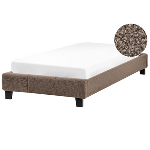 Letto singolo imbottito bouclé grigio tortora senza testiera rete a doghe 90 x 200 cm stile minimale