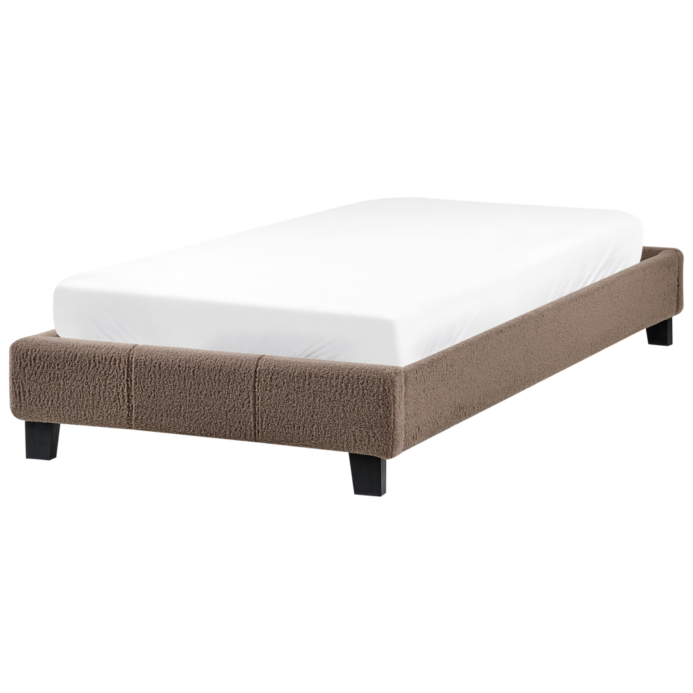 Letto singolo imbottito bouclé grigio tortora senza testiera rete a doghe 90 x 200 cm stile minimale