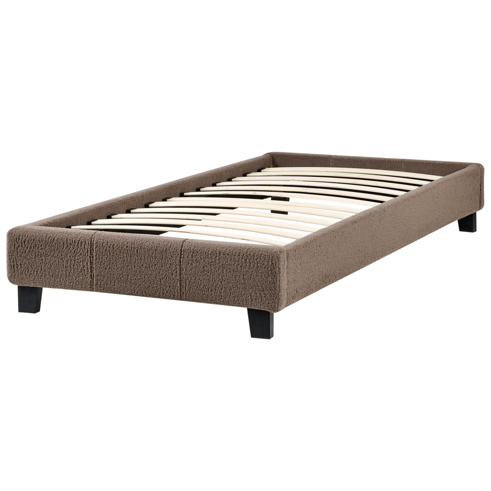 Letto singolo imbottito bouclé grigio tortora senza testiera rete a doghe 90 x 200 cm stile minimale