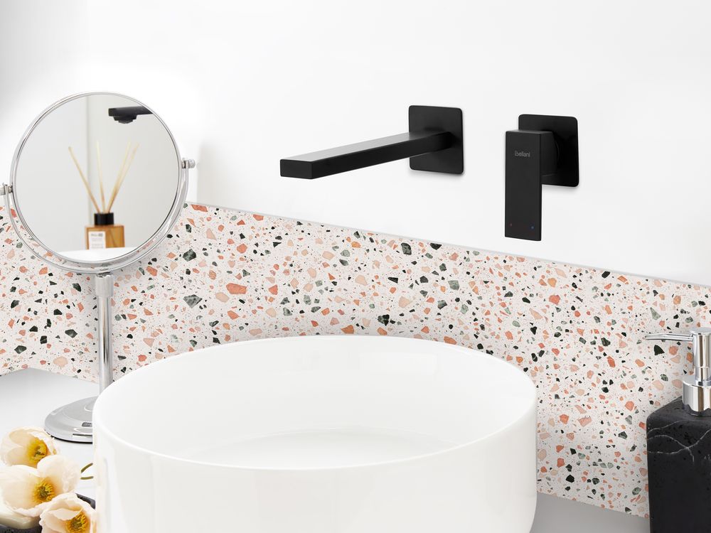 Rubinetto miscelatore a parete monocomando per lavabo in ottone con finitura nero