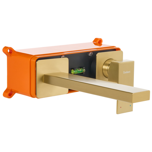 Rubinetto miscelatore a parete monocomando per lavabo in ottone con finitura oro