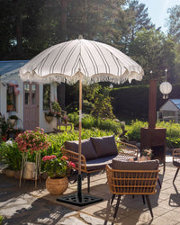 Ombrellone giardino tessuto nero e bianco palo in legno faggio 150 cm Ombrellone esterno rotondo giardino retrò inclinabile resistente ai raggi UV