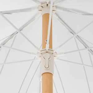 Ombrellone giardino tessuto nero e bianco palo in legno faggio 150 cm Ombrellone esterno rotondo giardino retrò inclinabile resistente ai raggi UV