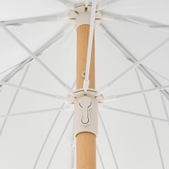 Ombrellone giardino tessuto nero e bianco palo in legno faggio 150 cm Ombrellone esterno rotondo giardino retrò inclinabile resistente ai raggi UV