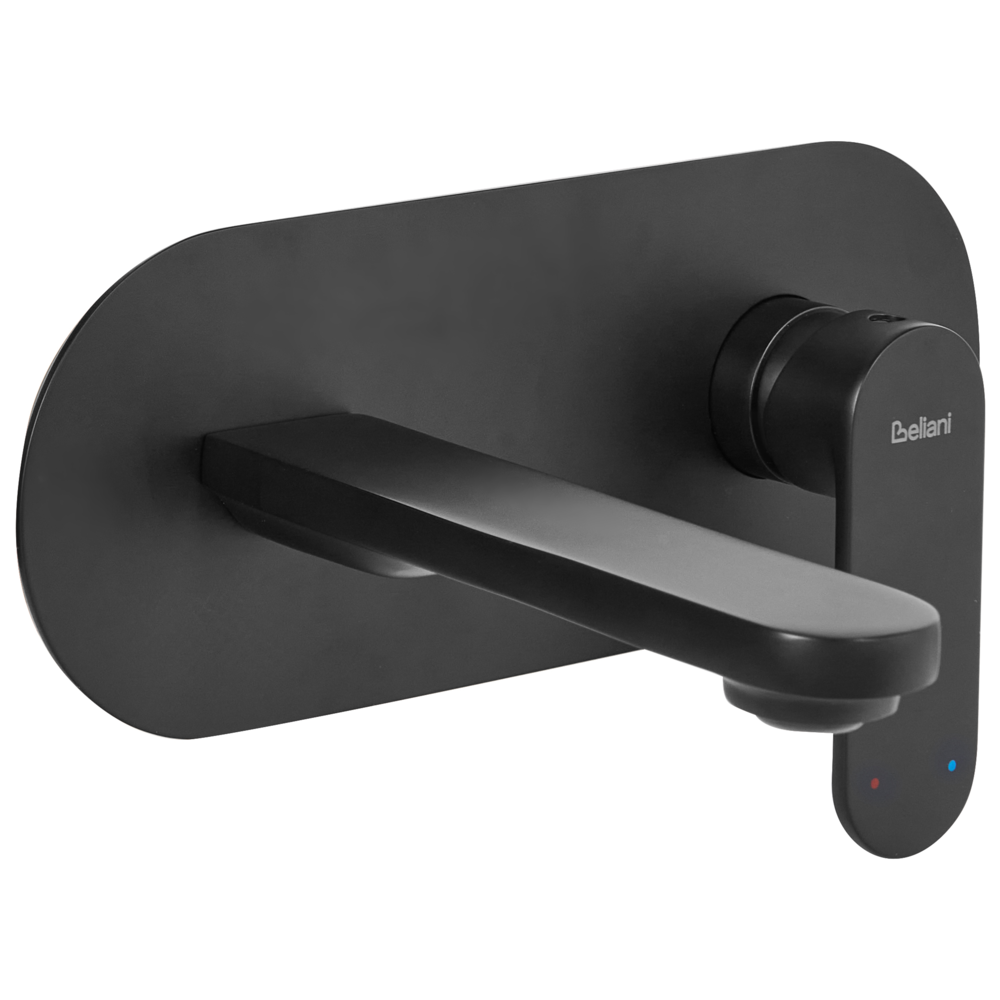 Rubinetto miscelatore per lavabo a parete in ottone nero monocomando bagno stile moderno