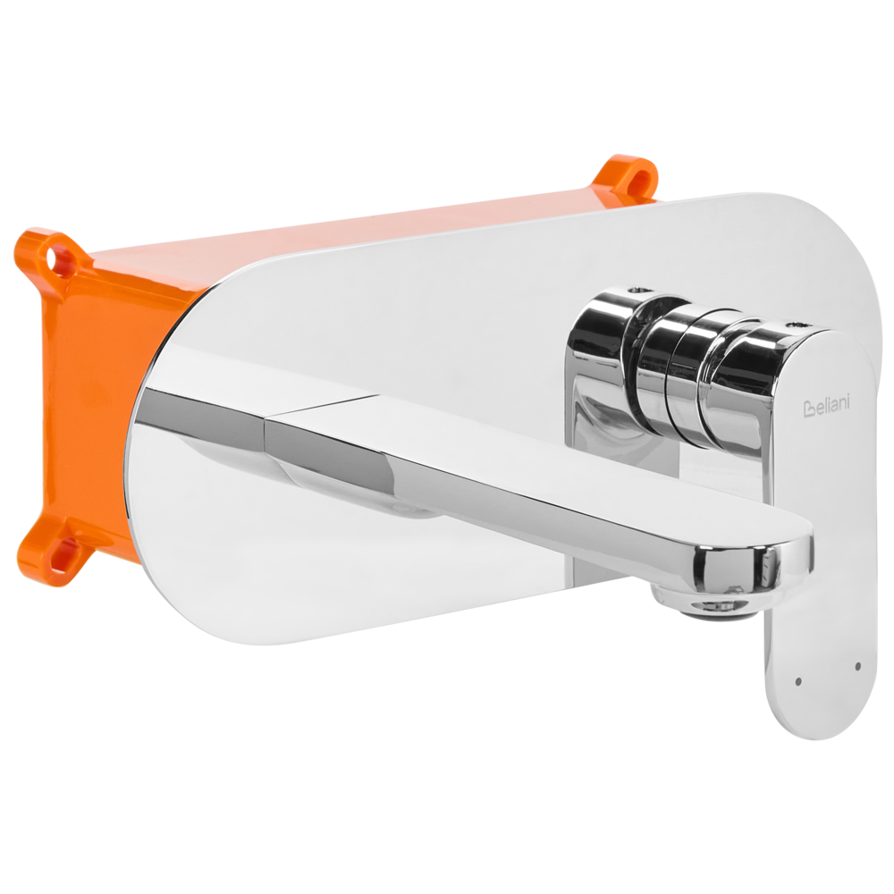 Rubinetto miscelatore per lavabo a parete in ottone argentato monocomando bagno stile moderno