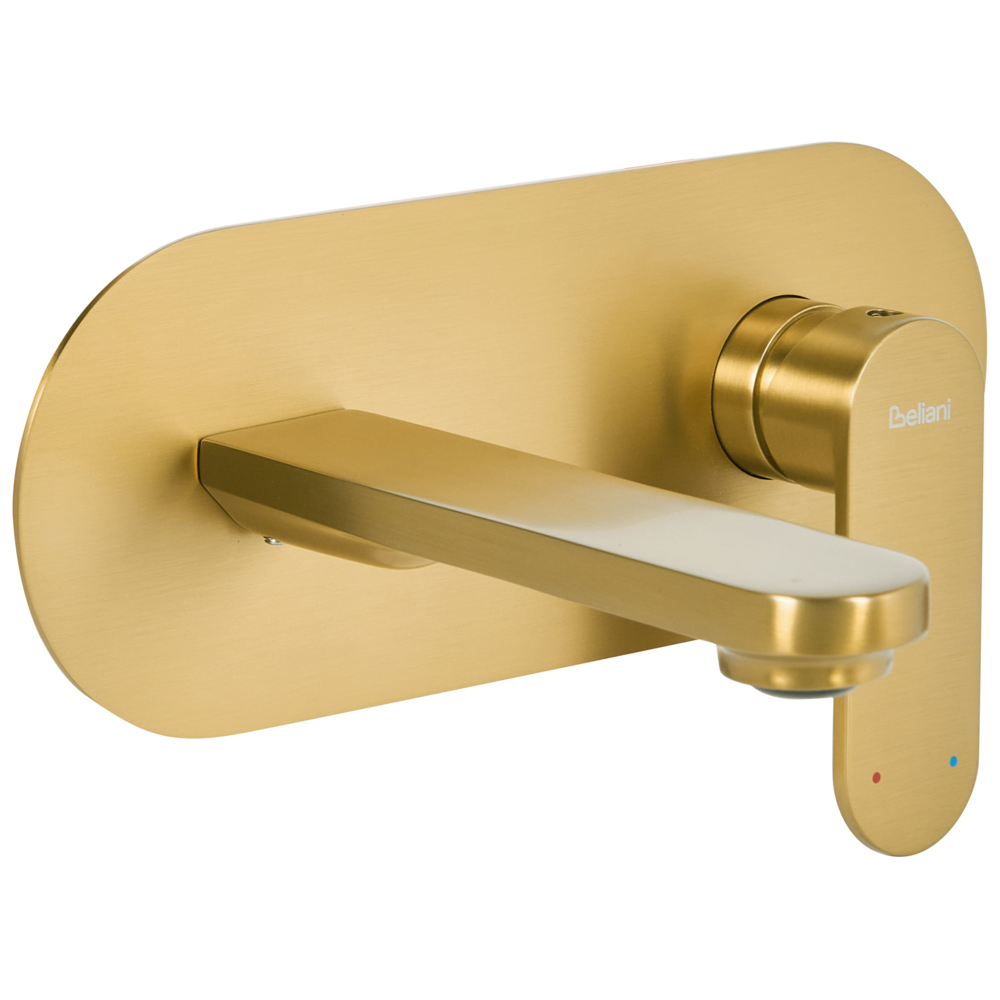 Rubinetto miscelatore per lavabo a parete in ottone oro monocomando bagno stile moderno