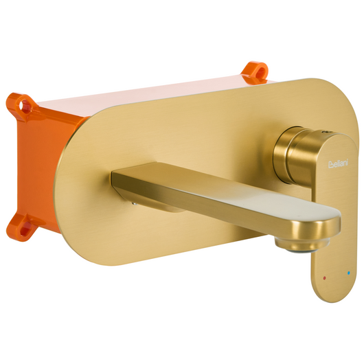 Rubinetto miscelatore per lavabo a parete in ottone oro monocomando bagno stile moderno