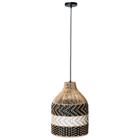 Lampada a sospensione con paralume in rattan bianco e nero intrecciato struttura in ferro stile boho