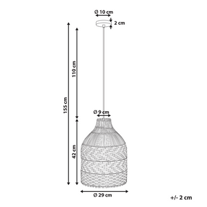 Lampada a sospensione con paralume in rattan bianco e nero intrecciato struttura in ferro stile boho