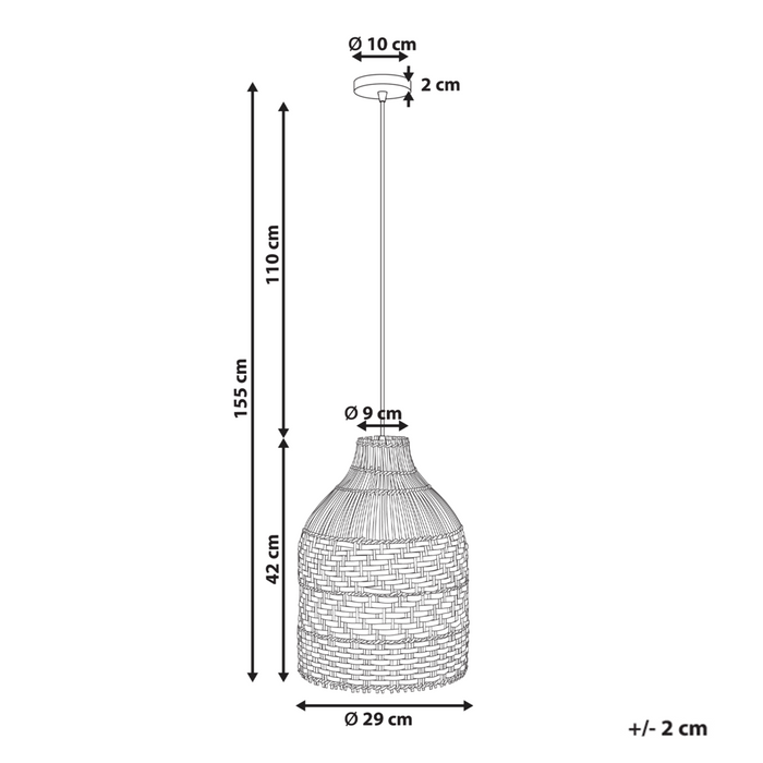Lampada a sospensione con paralume in rattan bianco e nero intrecciato struttura in ferro stile boho