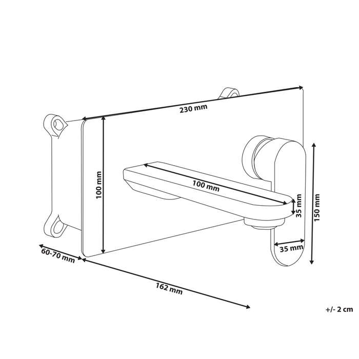 Rubinetto miscelatore per lavabo a parete in ottone argentato monocomando