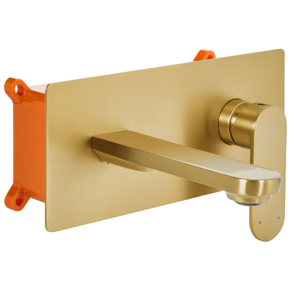 Rubinetto miscelatore per lavabo a parete in ottone oro monocomando