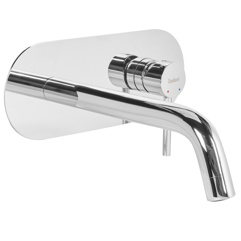 Rubinetto miscelatore per lavabo a parete in ottone argentato monocomando bagno elegante