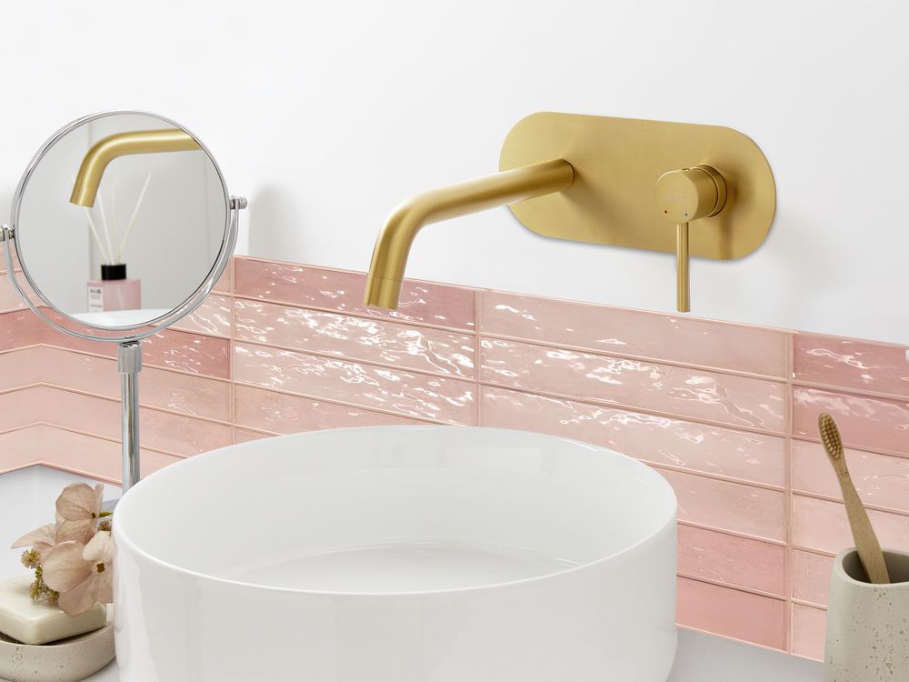 Rubinetto miscelatore per lavabo a parete in ottone oro monocomando bagno elegante