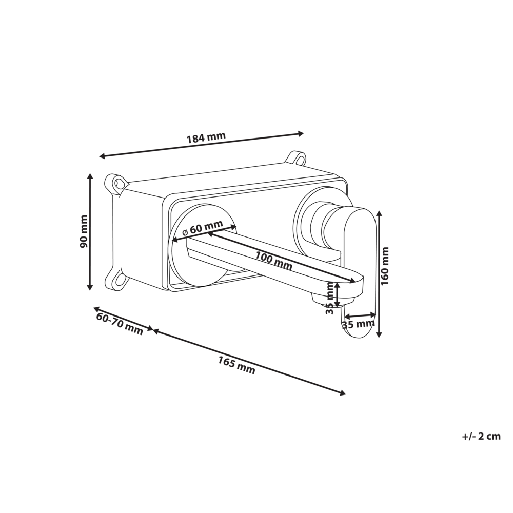 Miscelatore monocomando a parete per lavabo in ottone nero stile elegante