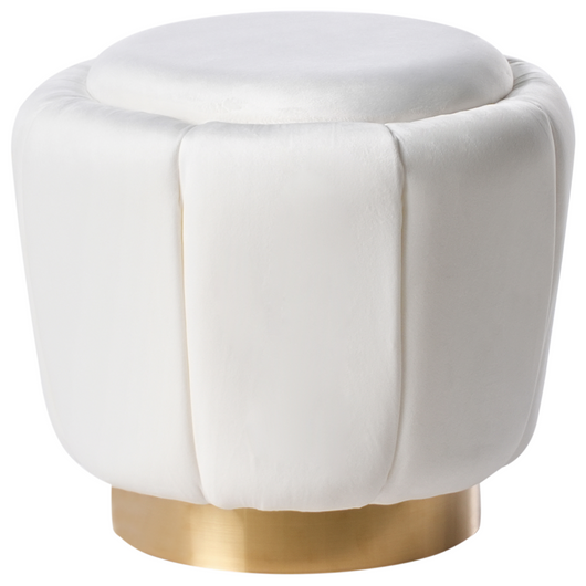 Pouf Velluto bianco con Base dorata ø 43 cm Poggiapiedi stile elegante glamour