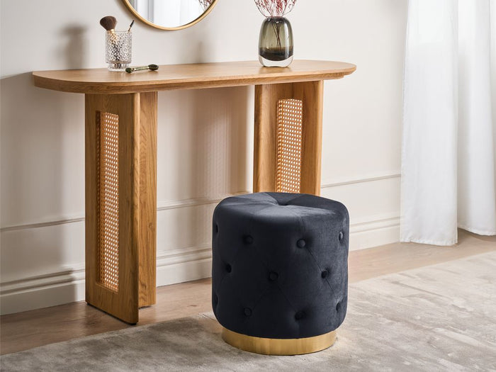 Pouf in velluto nero ⌀ 40 cm capitonné Poggiapiedi Glamour