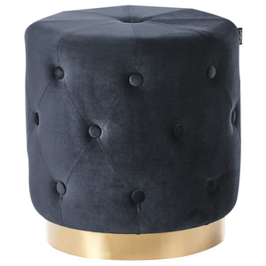 Pouf in velluto nero ⌀ 40 cm capitonné Poggiapiedi Glamour