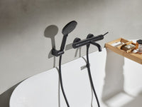 Set di miscelatori per vasca da bagno montati a muro, in ottone nero, soffione doccia a bocca singola con kit di interruttori