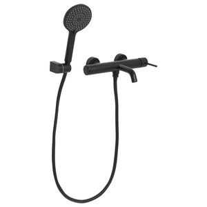 Set di miscelatori per vasca da bagno montati a muro, in ottone nero, soffione doccia a bocca singola con kit di interruttori