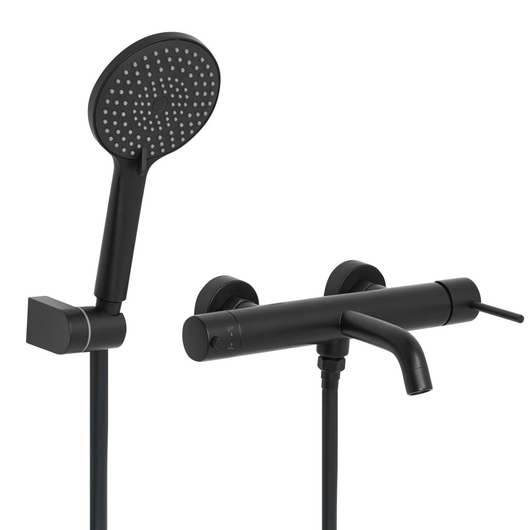 Set di miscelatori per vasca da bagno montati a muro, in ottone nero, soffione doccia a bocca singola con kit di interruttori