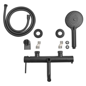 Set di miscelatori per vasca da bagno montati a muro, in ottone nero, soffione doccia a bocca singola con kit di interruttori