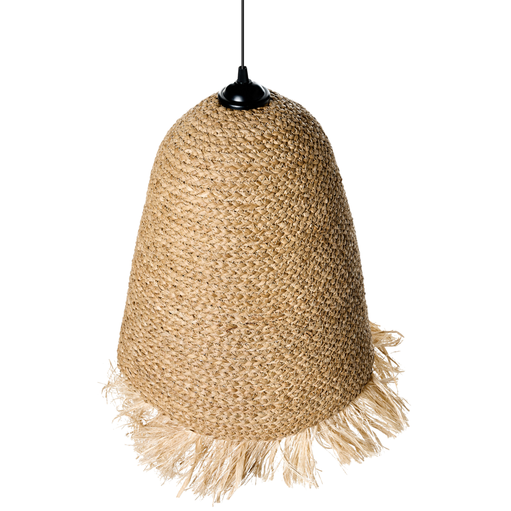 Lampada a sospensione in giacinto d'acqua naturale e fibra di banano intrecciata in stile bohémien, fatta a mano