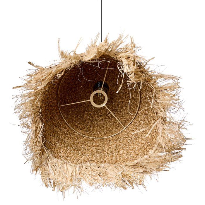 Lampada a sospensione in giacinto d'acqua naturale e fibra di banano intrecciata in stile bohémien, fatta a mano