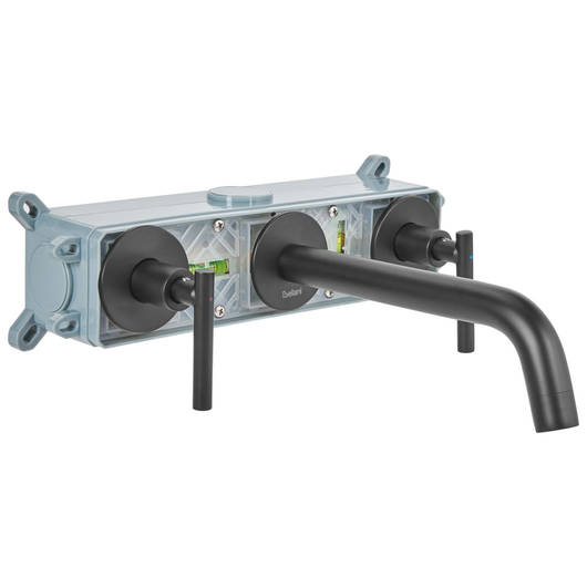 Rubinetto a doppia leva per lavabo a parete in ottone nero