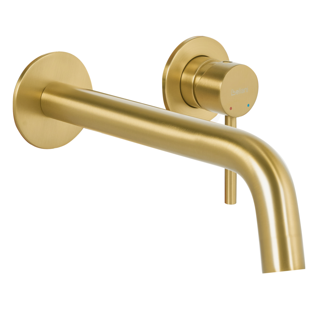 Rubinetto miscelatore in ottone per lavabo a parete monocomando oro