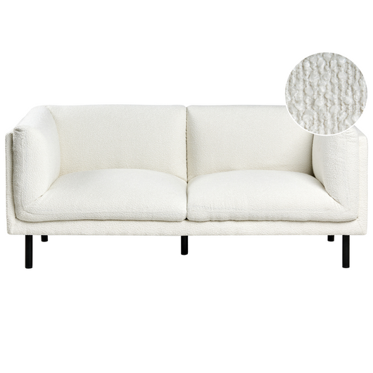 Divano a 2 posti imbottito in tessuto bouclè bianco sporco  legno gambe nere imbottito arredi da salotto