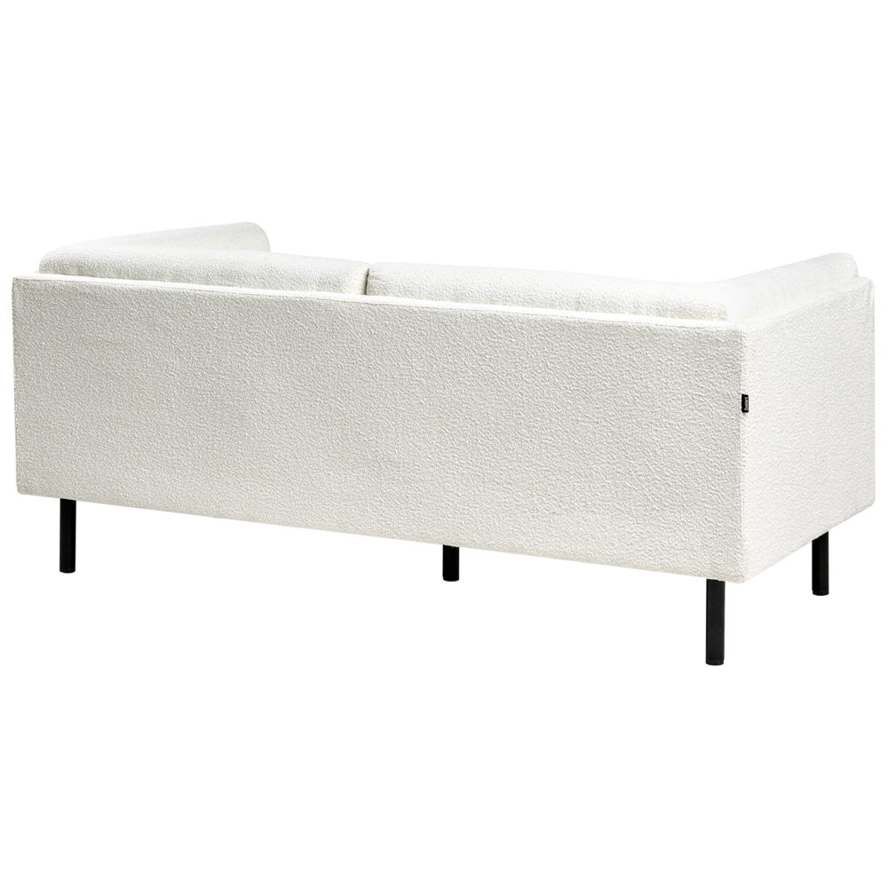 Divano a 2 posti imbottito in tessuto bouclè bianco sporco  legno gambe nere imbottito arredi da salotto