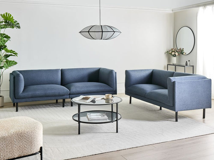 Set di divani imbottiti a 5 posti in tessuto blu scuro stile elegante