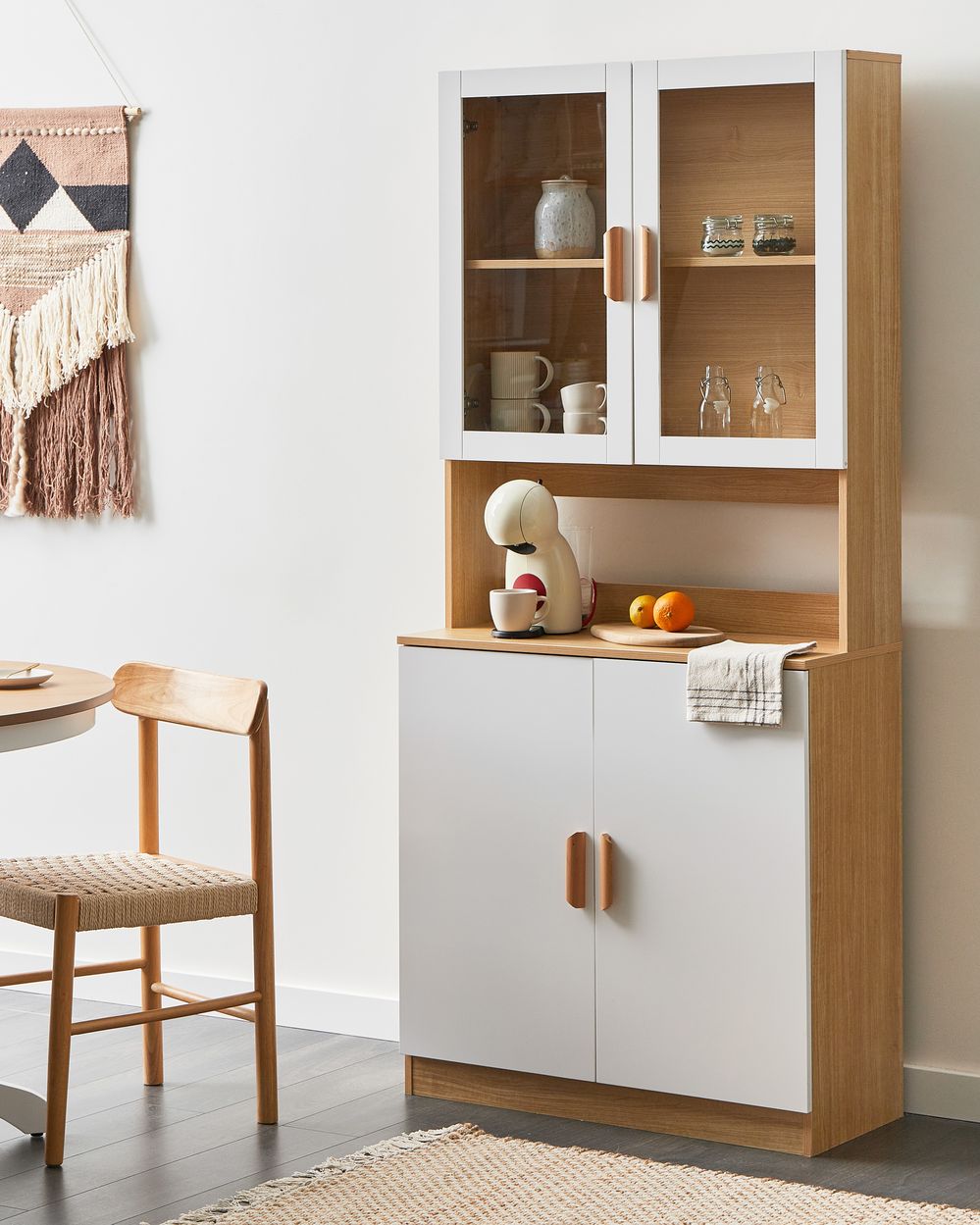 Mobile decorativo in MDF bianco con vano portaoggetti e vetro Sala da pranzo