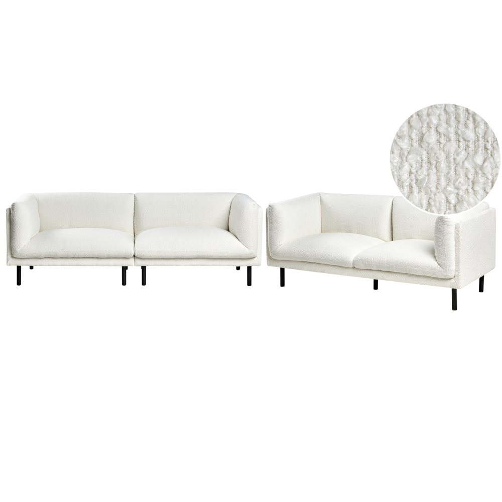 Set di divani imbottiti a 5 posti in tessuto bouclè bianco sporco stile elegante
