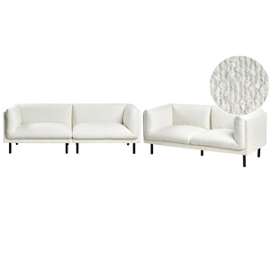 Set di divani imbottiti a 5 posti in tessuto bouclè bianco sporco stile elegante