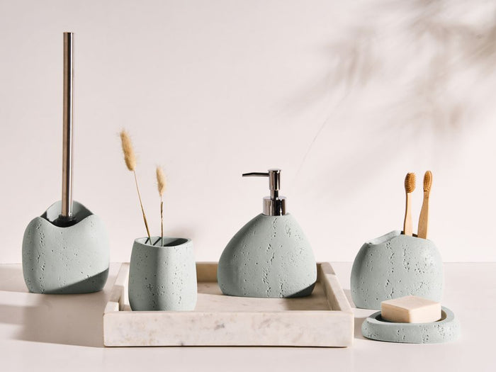 Set di accessori per il bagno Portasapone Dispenser di sapone Portaspazzolino Portaspazzolino Grigio chiaro