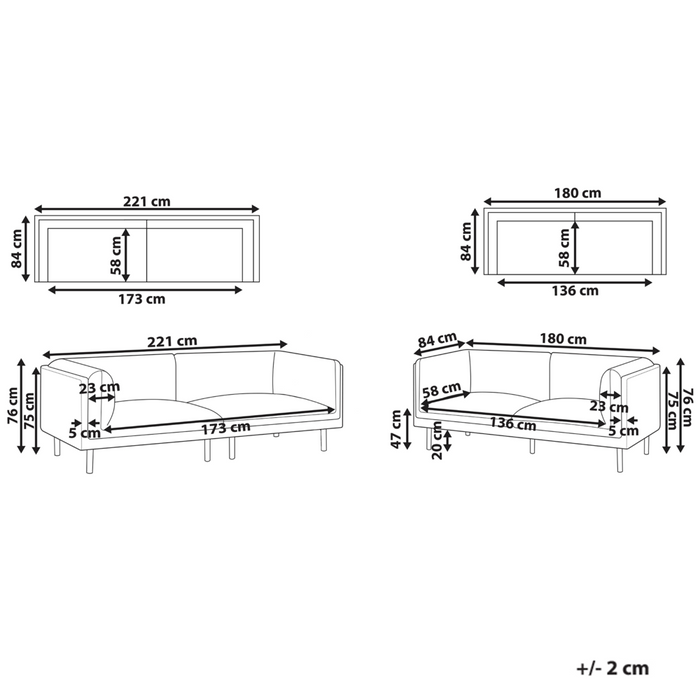 Set di divani imbottiti a 5 posti in tessuto grigio chiaro stile elegante