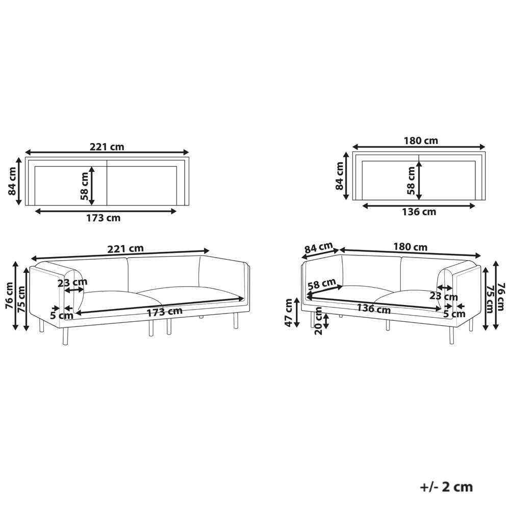 Set di divani imbottiti a 5 posti in tessuto bouclè bianco sporco stile elegante