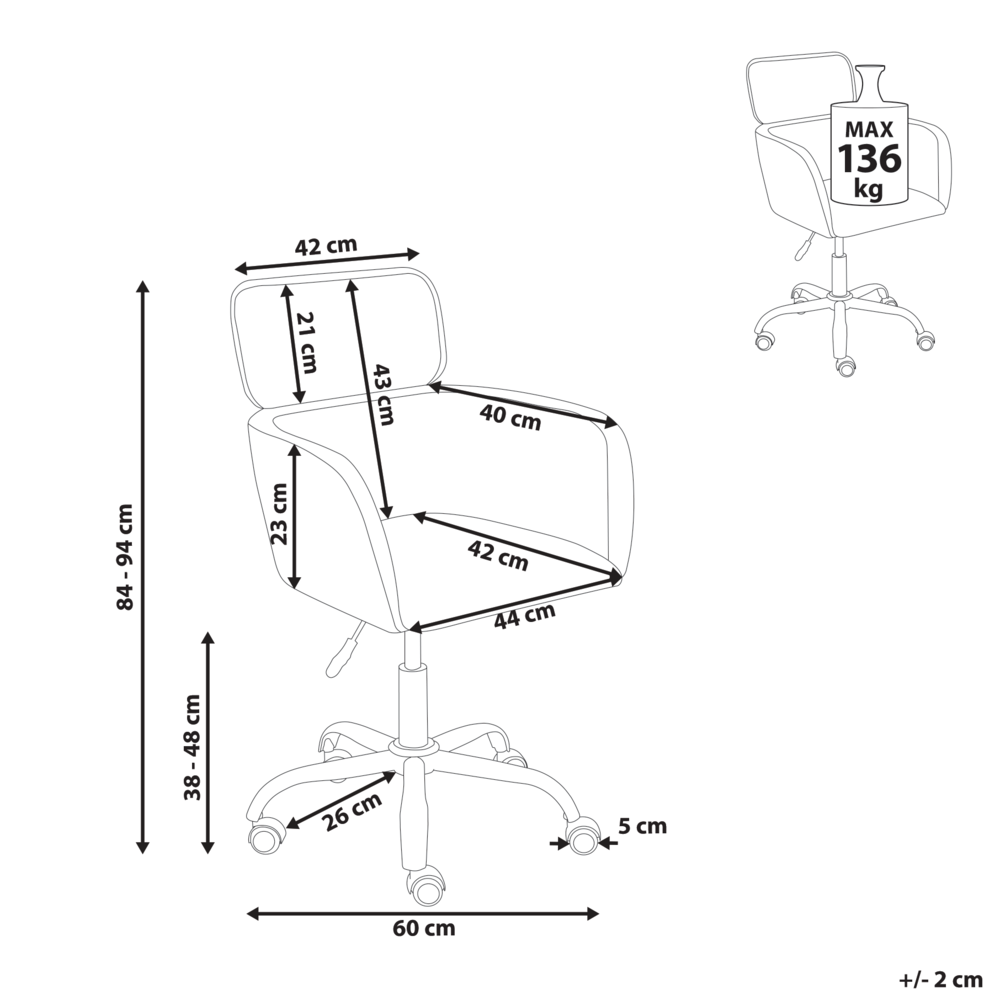 Sedia girevole da ufficio Boucle nero regolabile in altezza