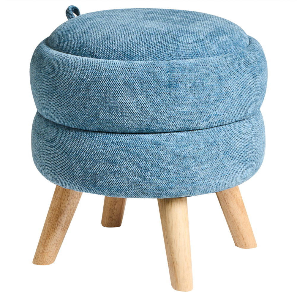 Pouf in ciniglia blu 40 x 41 cm con sgabello portaoggetti Design moderno
