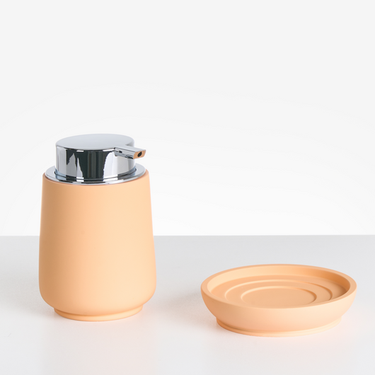 Set di 4 accessori in poliresina arancione per il bagno stile elegante semplice