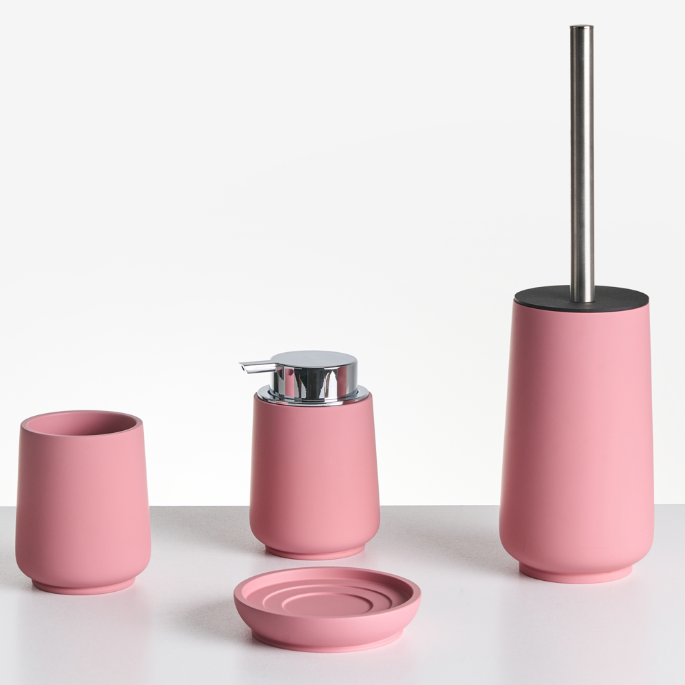 Set di 4 accessori in poliresina rosa per il bagno stile elegante semplice