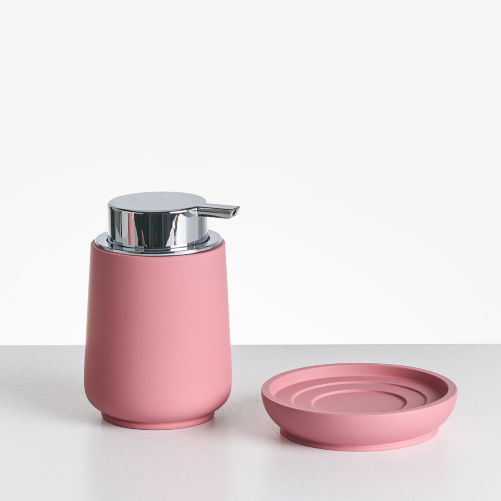 Set di 4 accessori in poliresina rosa per il bagno stile elegante semplice