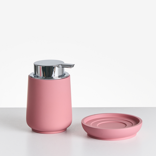 Set di 4 accessori in poliresina rosa per il bagno stile elegante semplice