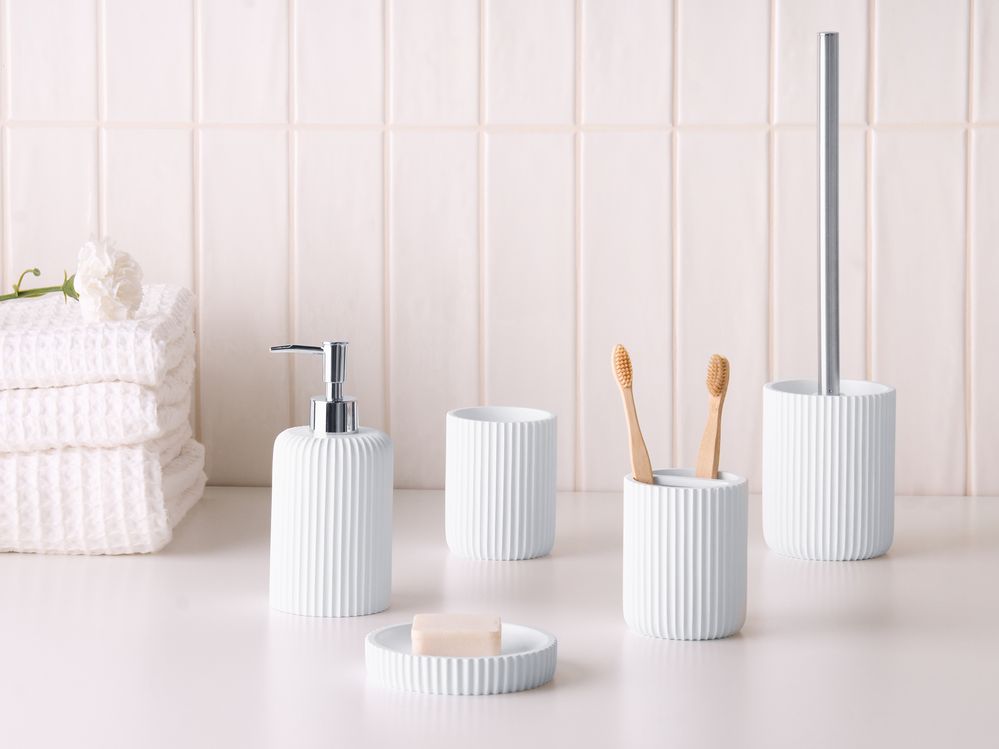 Set di 5 accessori in poliresina bianco per il bagno stile elegante semplice
